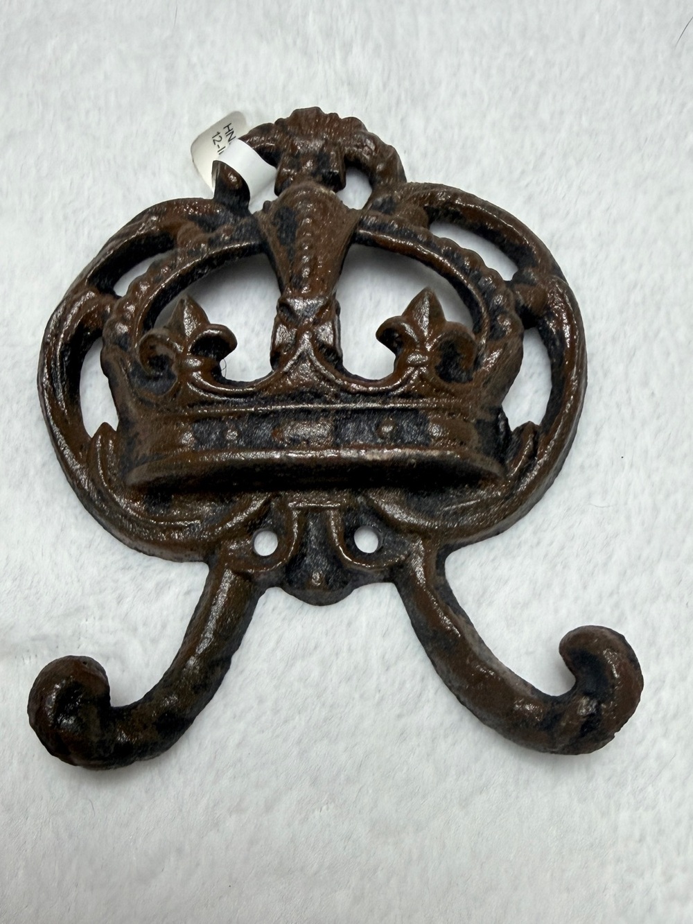 Cast Iron Crown Double Wall Hook in Antiqued Brown
